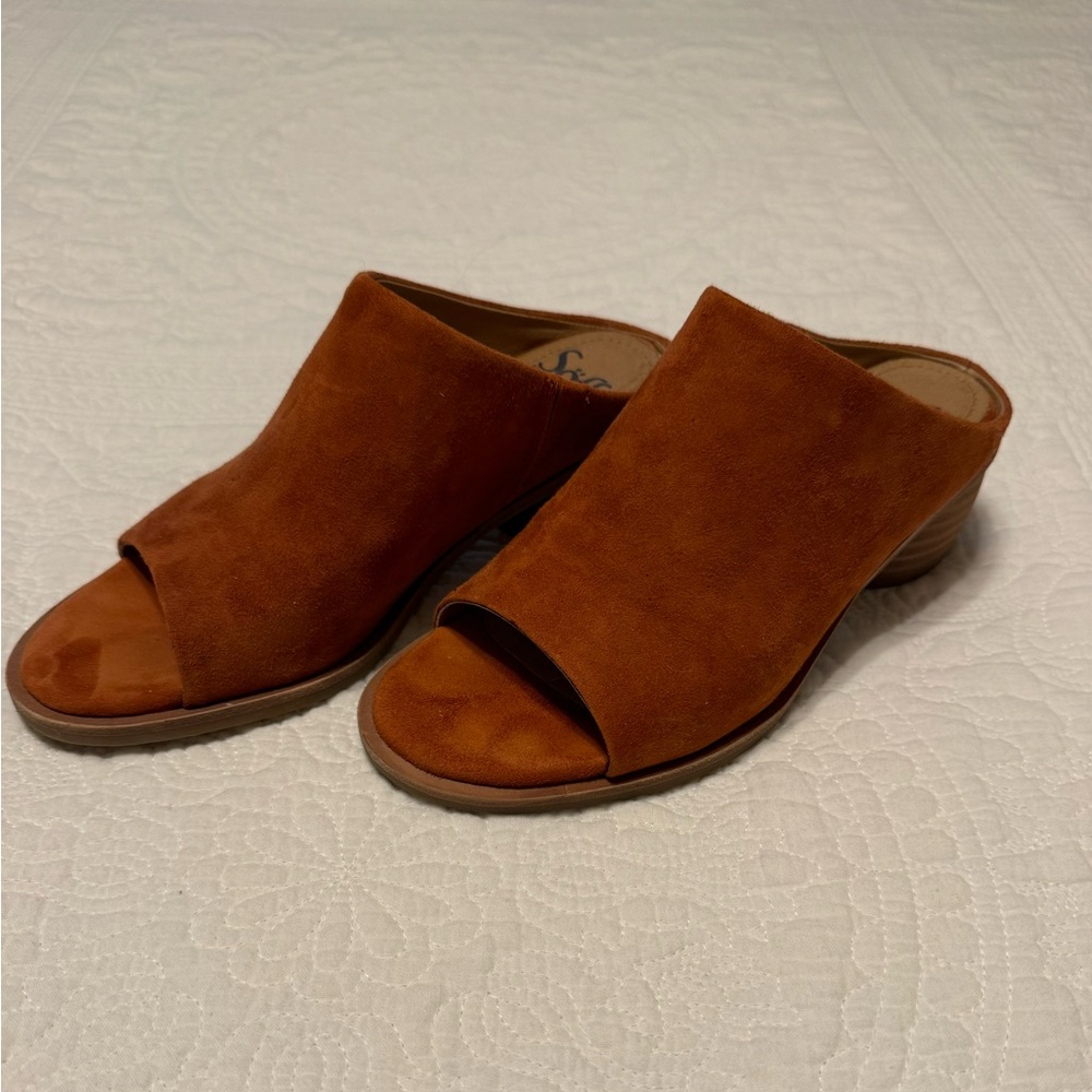 Orange suede slide sandals